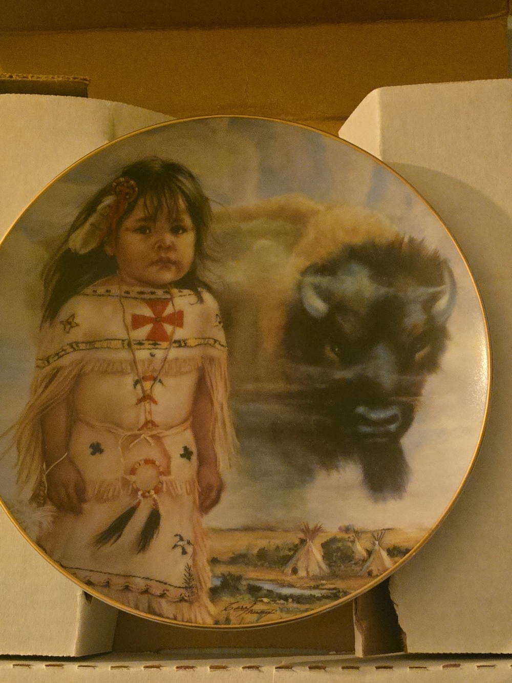 Collectible Decorative Plate — Cream and Brown Native Scene